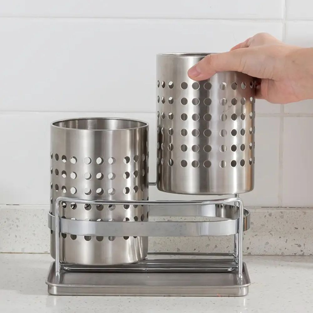 Trivena Kitchen Drawer Organizer - Stainless Steel Cutlery Tray with Drainage 6