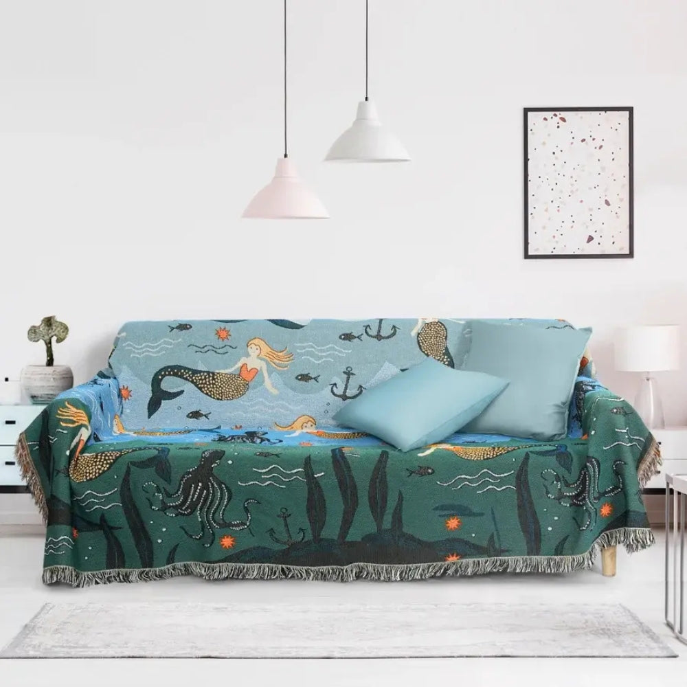 Ulyssa Sofa Cover - Cotton-Polyester Blend, Whimsical Underwater Design 0