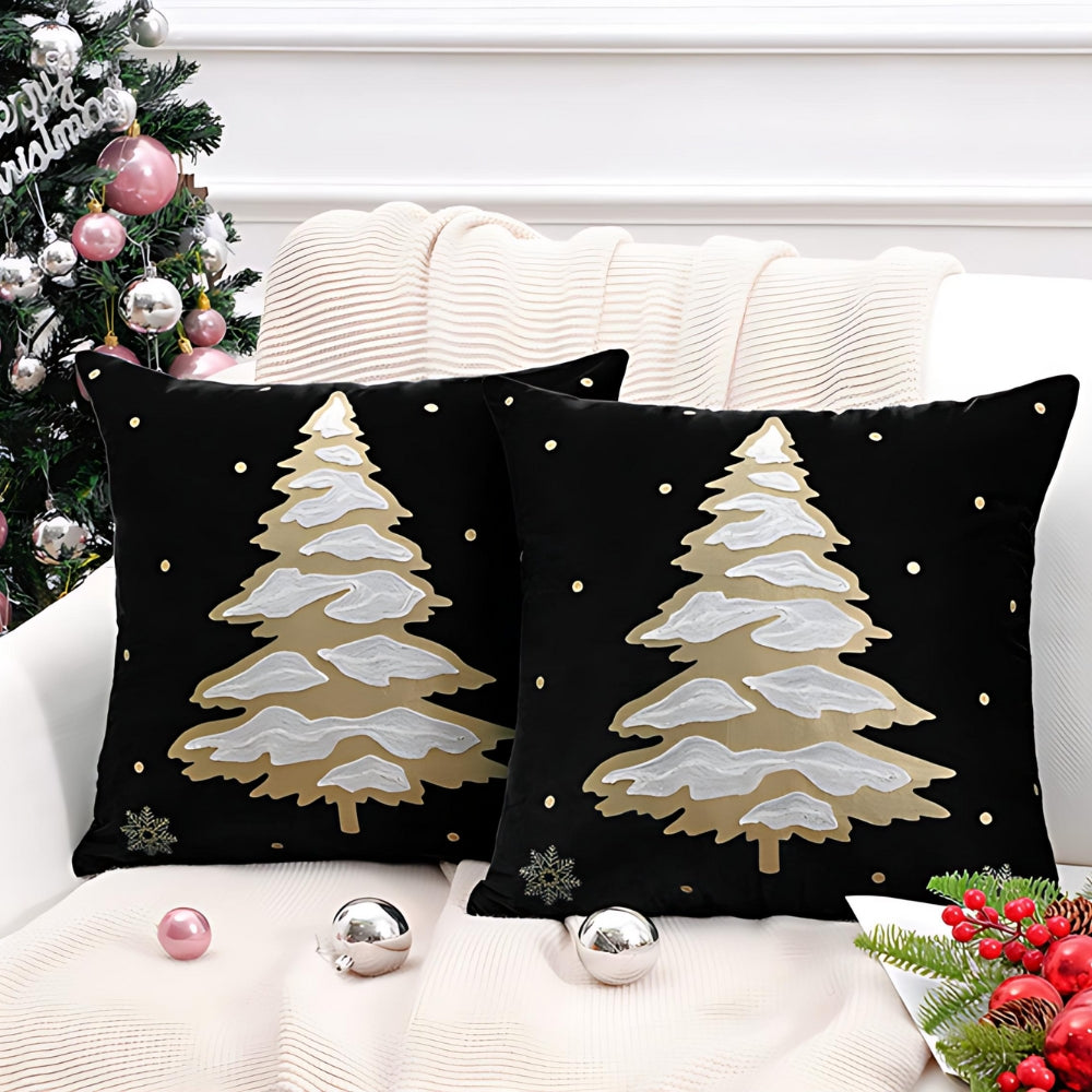 Velora Cushion Cover - Velvet, Embroidered Christmas Tree Design 4
