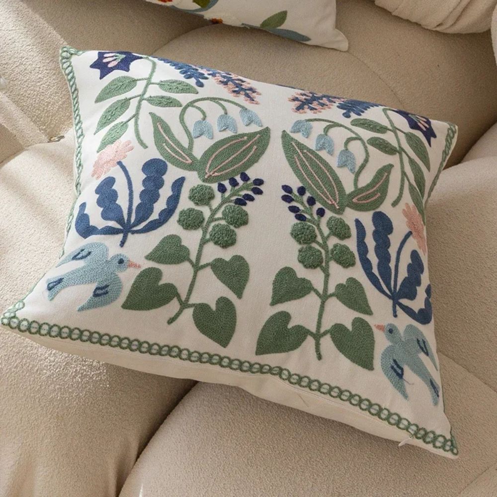 Verden Botanical Cushion Cover - Embroidered Microfiber 18x18 Inches 4