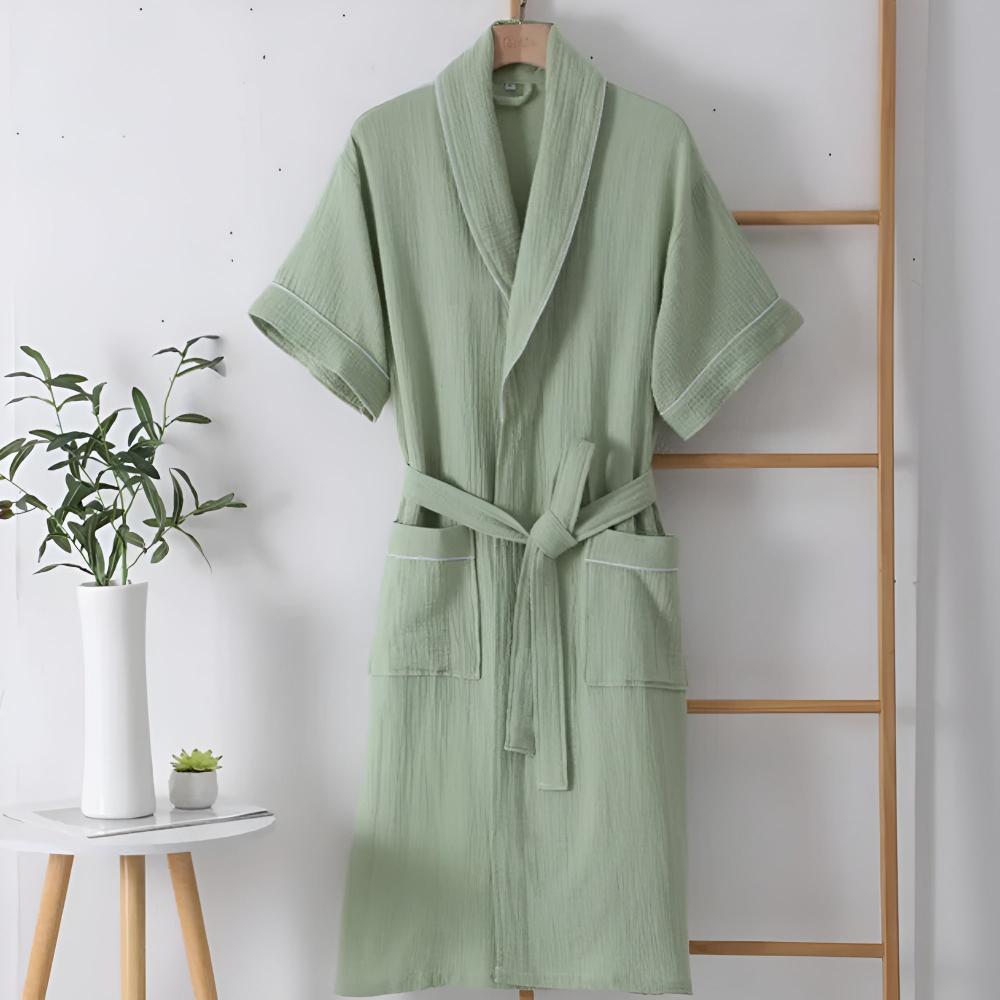 Vessina Bathrobe - 100% Cotton Double Muslin, Short Sleeves, Relaxed Fit 2