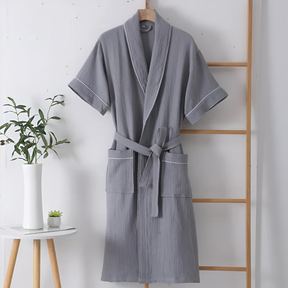 Vessina Bathrobe - 100% Cotton Double Muslin, Short Sleeves, Relaxed Fit 5