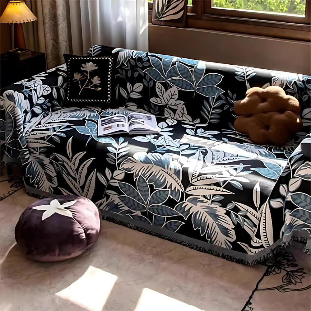 Vibrant Chenille Sofa Cover - Soft Fabric, Vintage Style with Tassels 1