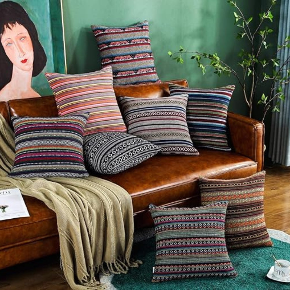 Vibrant Cushion Cover - Woven Microfiber, Bohemian Geometric Design 1