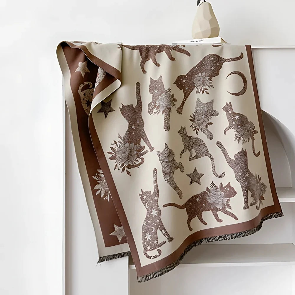 Viora Cat Print Scarf - Soft Microfiber, Vintage-Inspired Warmth 0