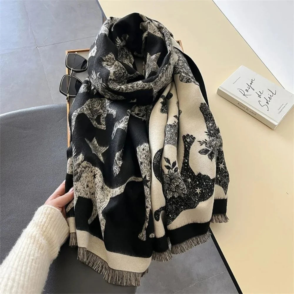 Viora Cat Print Scarf - Soft Microfiber, Vintage-Inspired Warmth 2