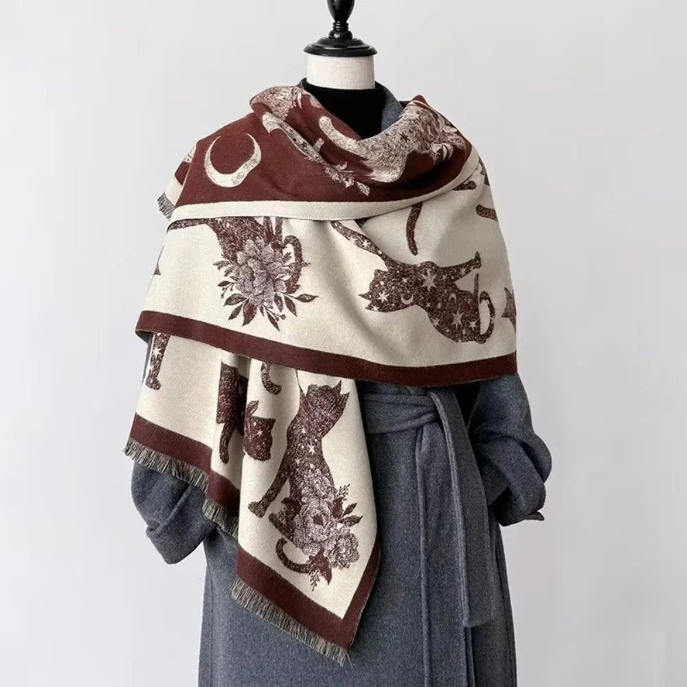 Viora Cat Print Scarf - Soft Microfiber, Vintage-Inspired Warmth 3