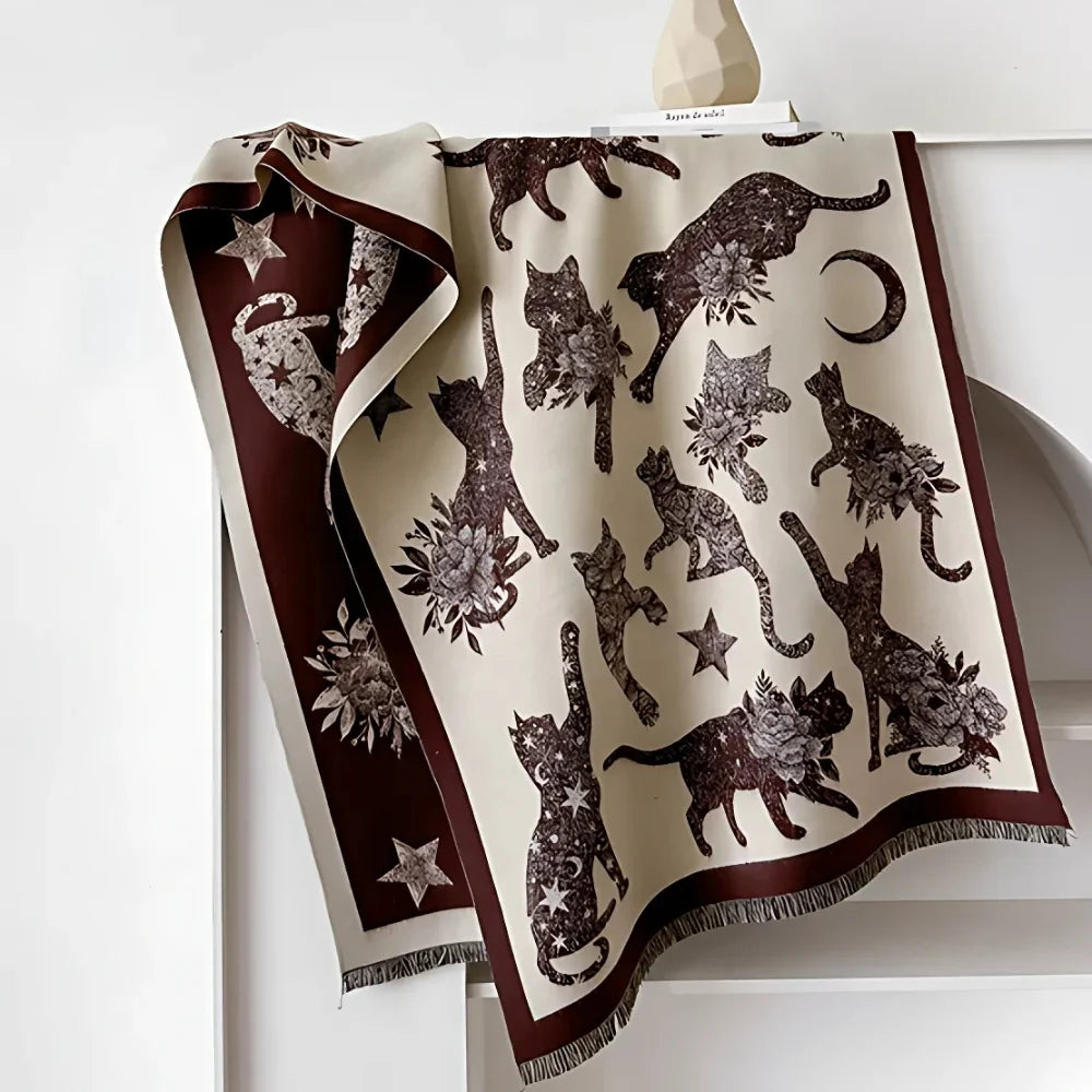 Viora Cat Print Scarf - Soft Microfiber, Vintage-Inspired Warmth 4