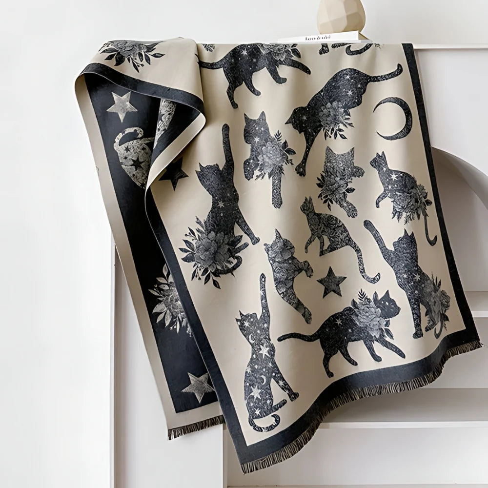 Viora Cat Print Scarf - Soft Microfiber, Vintage-Inspired Warmth 5