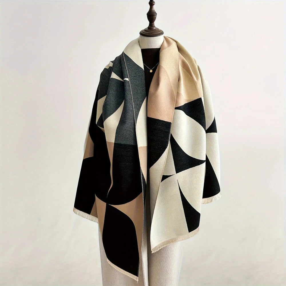 Viora Poncho Scarf - Reversible Microfiber Blend, Geometric Design 0