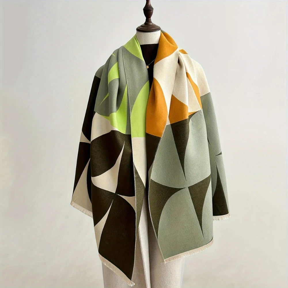 Viora Poncho Scarf - Reversible Microfiber Blend, Geometric Design 1