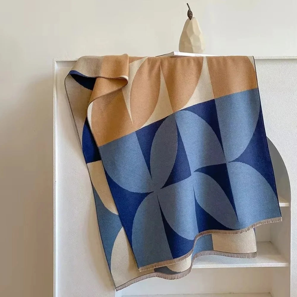 Viora Poncho Scarf - Reversible Microfiber Blend, Geometric Design 5