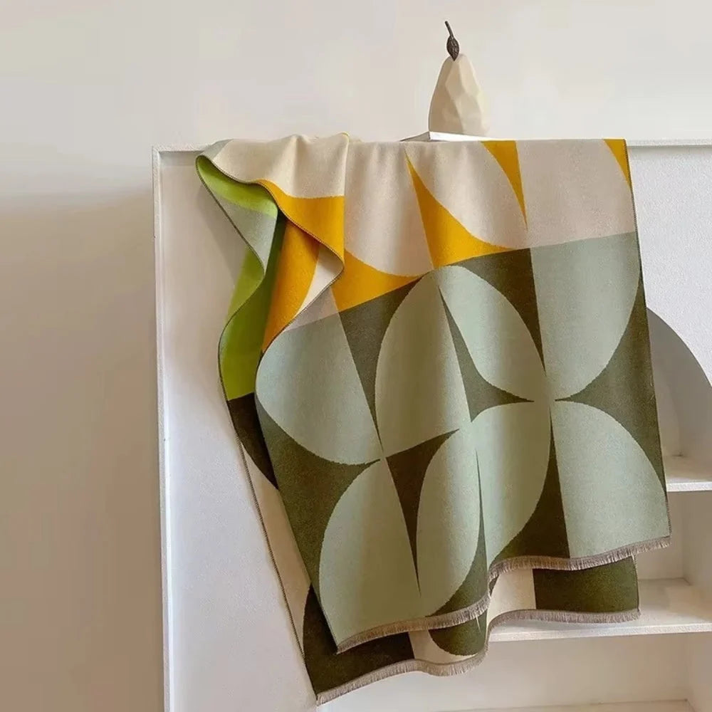 Viora Poncho Scarf - Reversible Microfiber Blend, Geometric Design 6