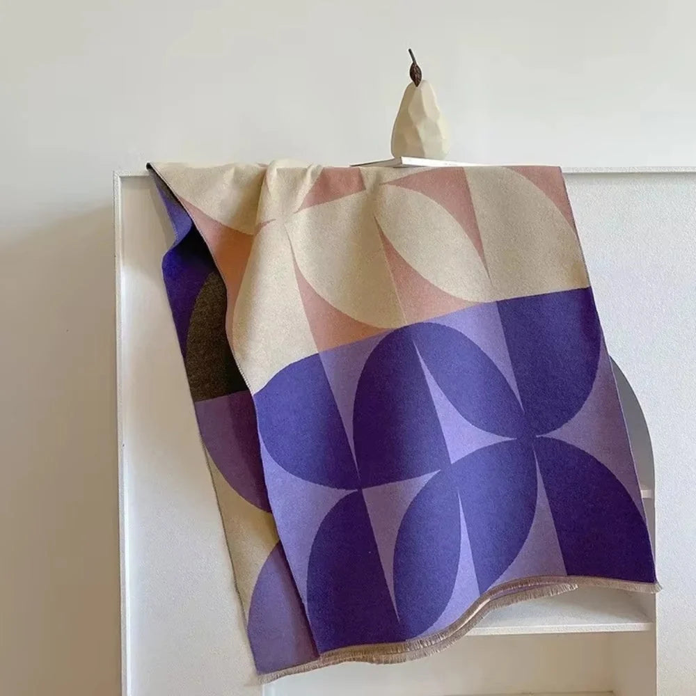 Viora Poncho Scarf - Reversible Microfiber Blend, Geometric Design 7