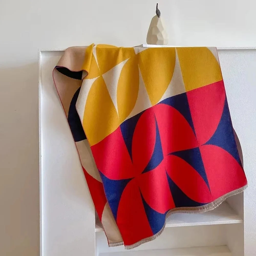 Viora Poncho Scarf - Reversible Microfiber Blend, Geometric Design 8