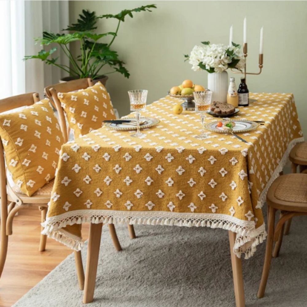 Viora Tablecloth - Cotton Blend, Embroidered with Tassel Detail 1