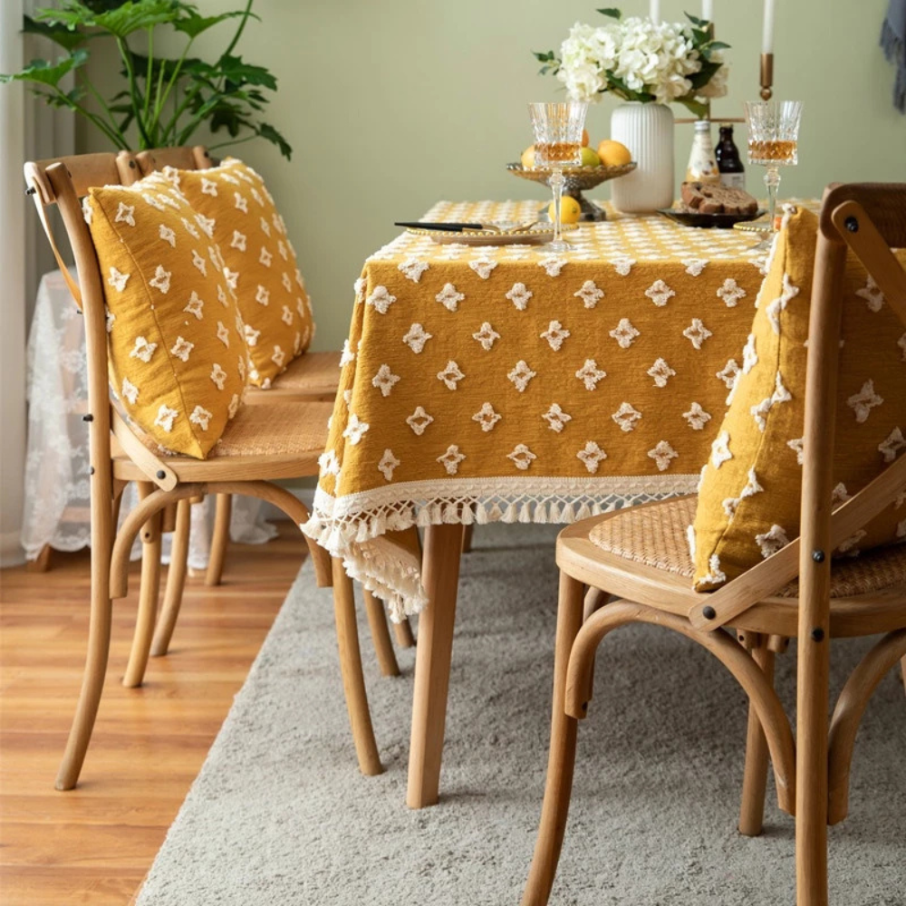 Viora Tablecloth - Cotton Blend, Embroidered with Tassel Detail 3