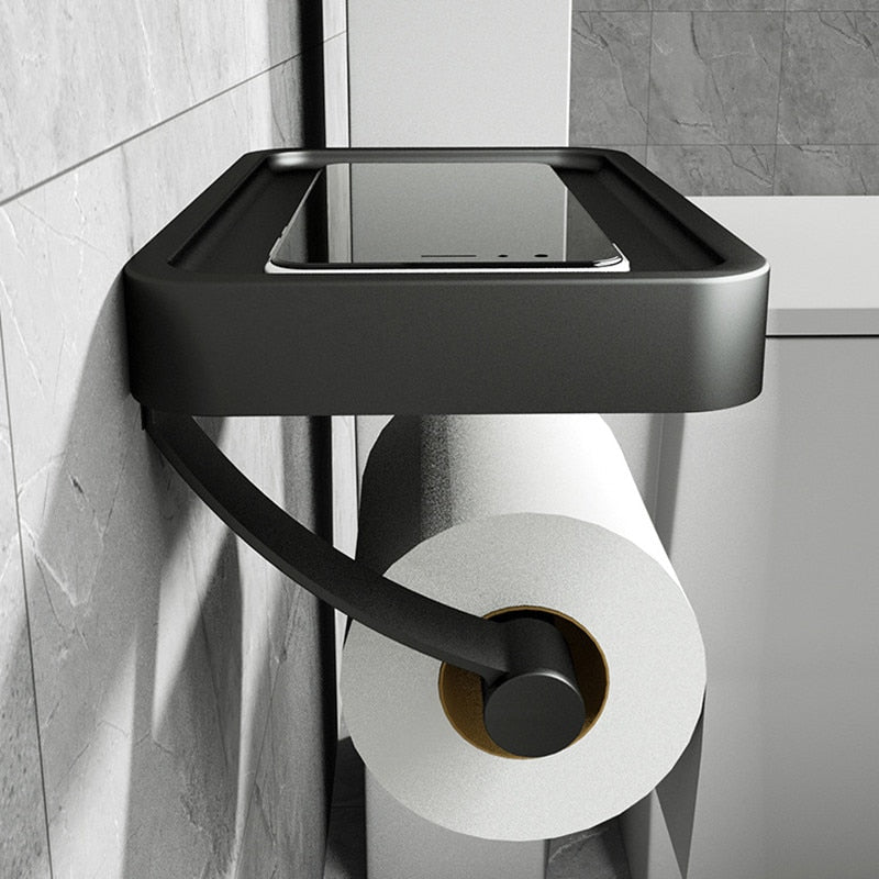 Virelle Toilet Paper Holder Stand - Stainless Steel with Storage Shelf 2