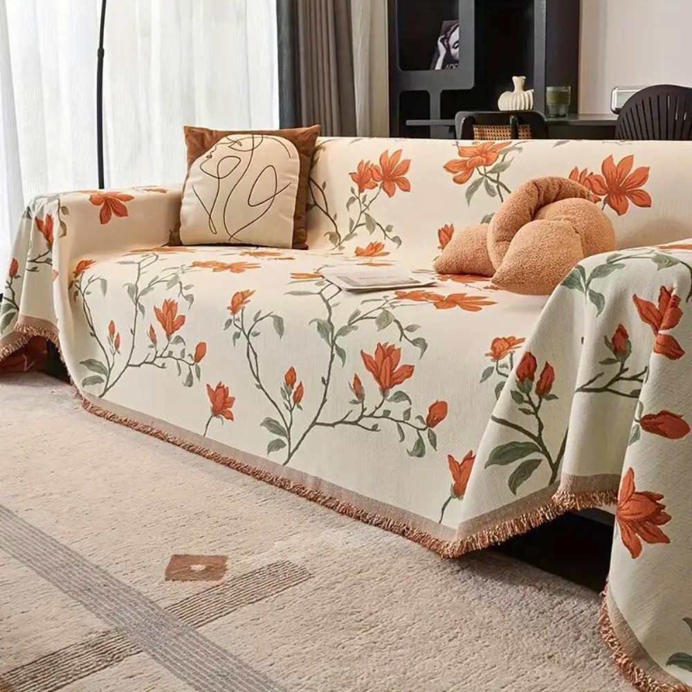 Viva Floral Sofa Cover - Durable Chenille, Elegant Vintage Design 0