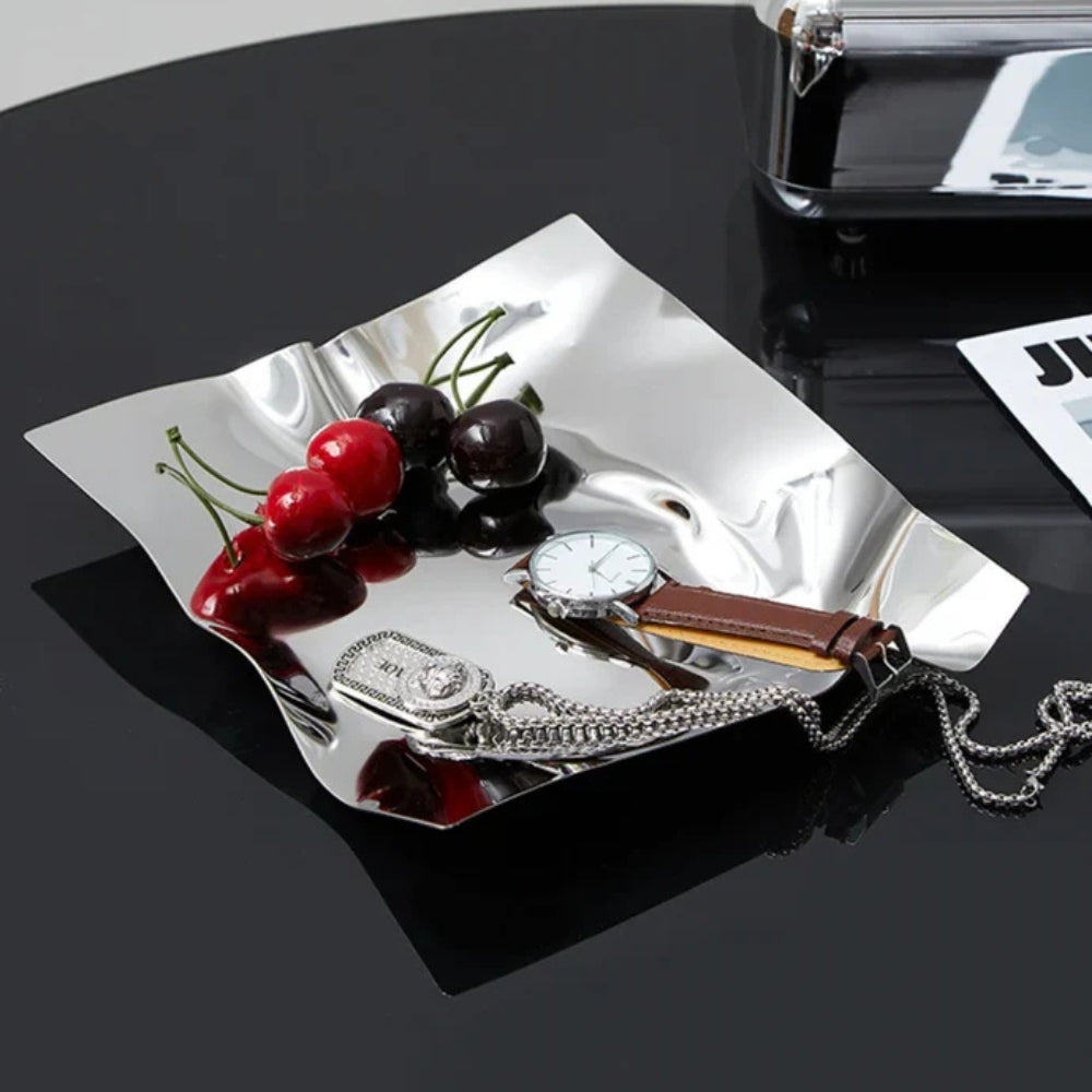 Wanderlust Decorative Tray for Coffee Table - Hand-Polished Stainless Steel, Modern Design 2