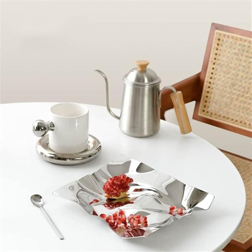 Wanderlust Decorative Tray for Coffee Table - Hand-Polished Stainless Steel, Modern Design 3