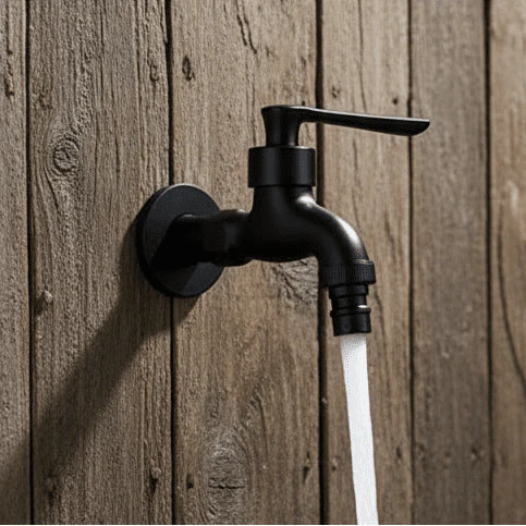 NoirStream – Matte Black Wall Tap – Modern Space-Saving Faucet