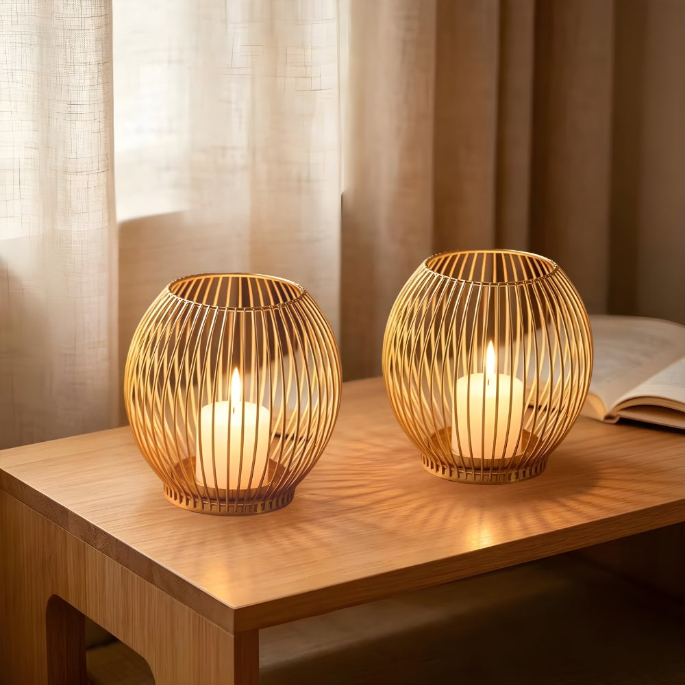 Waver Candle Holder - Gold Geometric Iron Design, Pillar Candle Holder 2