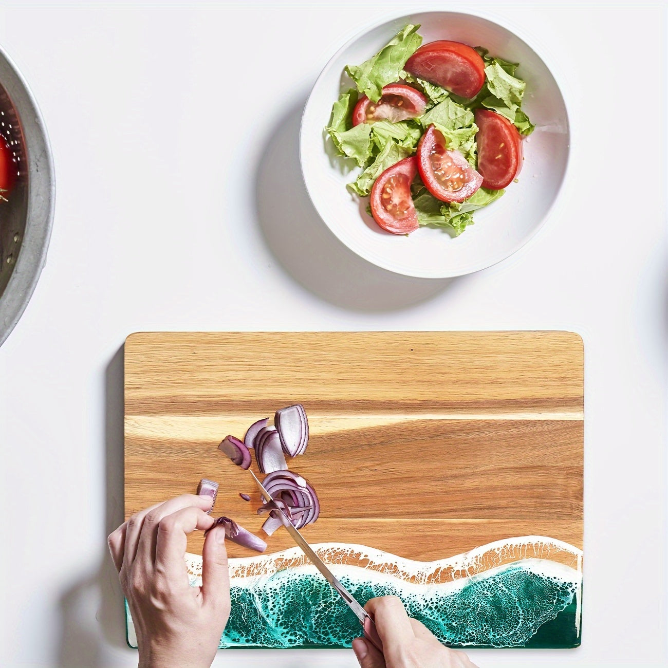 Waver Cutting Board - Acacia Wood with Ocean Resin Inlay, Multi-Purpose Chopping Board 8
