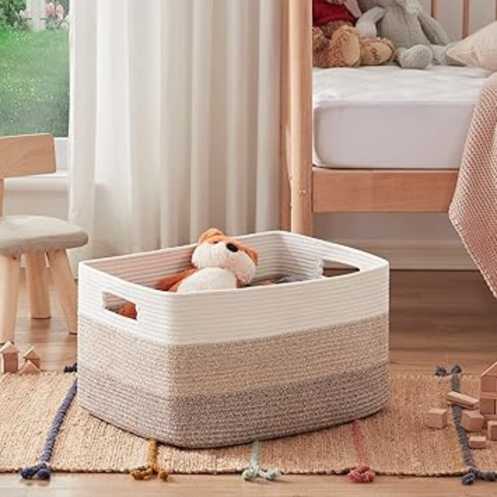 Waverly Storage Basket - Woven Cotton, Ombre Design 1