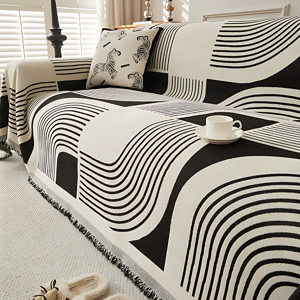 Wavy Sofa Cover - Chenille, Reversible Design, Boho Stripe 2
