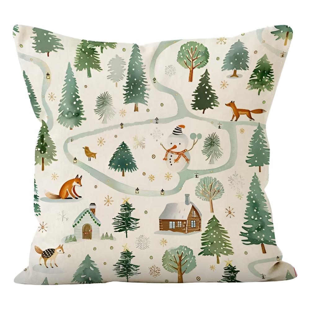 Wesley Christmas Cushion Cover - Polyester, Festive Snowman and Reindeer Design 4
