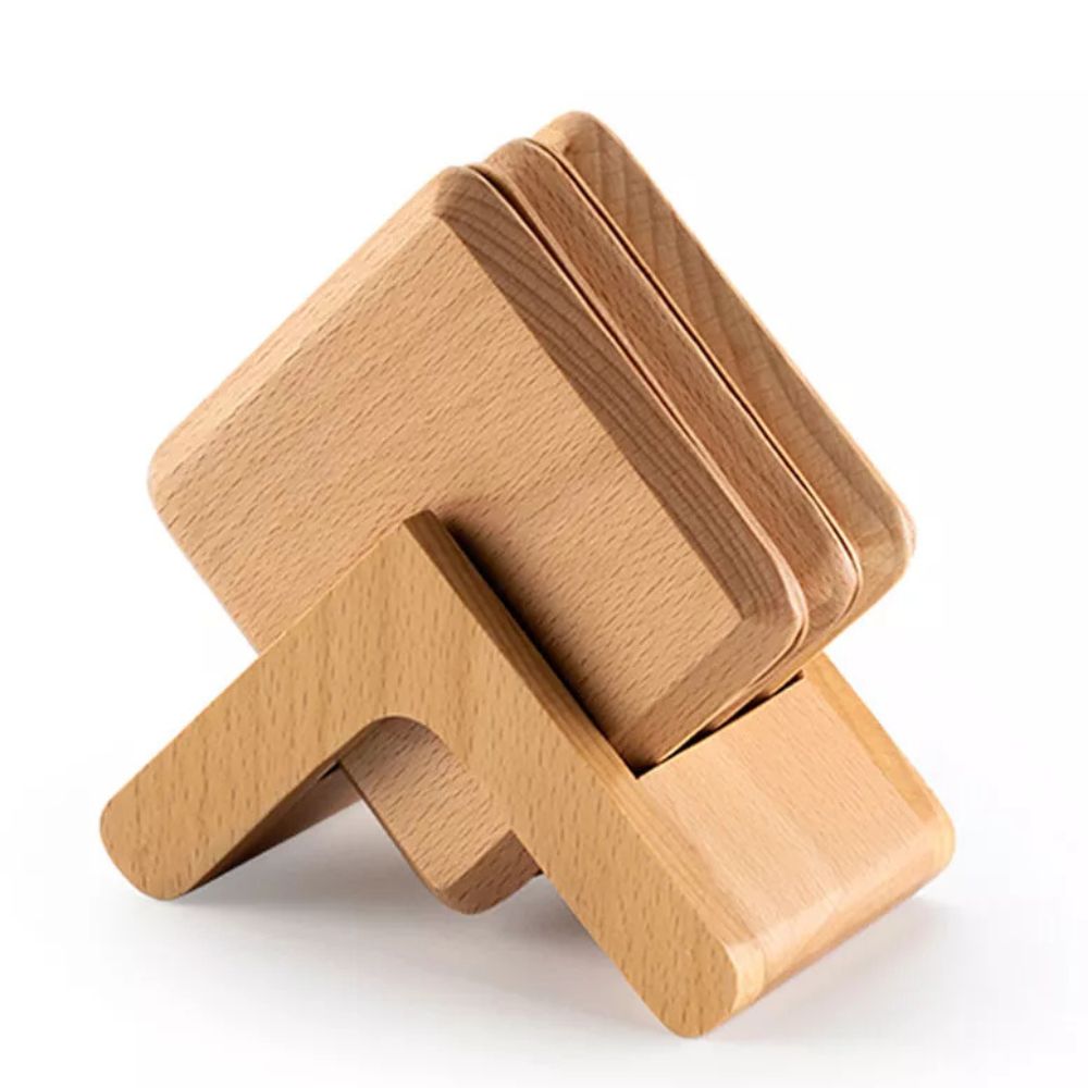 Wesley Coaster Set - Black Walnut and Beech, 6 Pieces with Holder 4