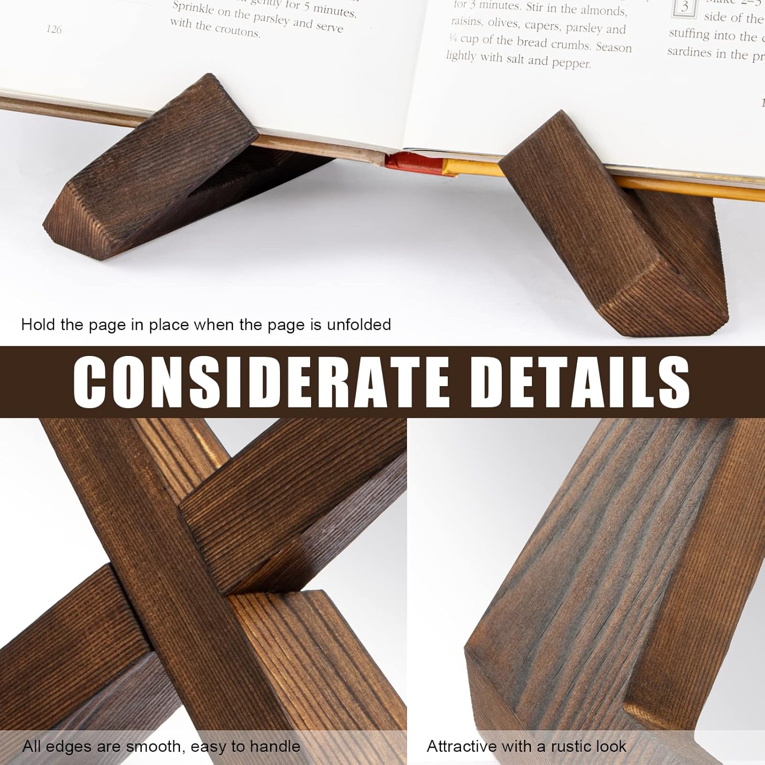 Wesley Cookbook Holder - Adjustable Wooden Stand, Rustic Design 1