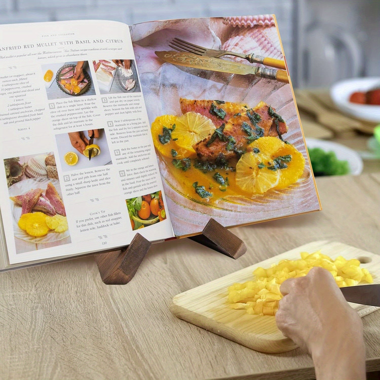 Wesley Cookbook Holder - Adjustable Wooden Stand, Rustic Design 3