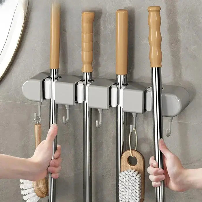 Wexley Wall Mount Organizer - Plastic and Stainless Steel, Broom Holder 0