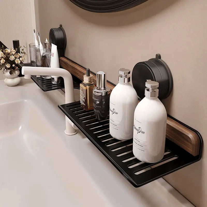 Wexlin Over The Sink Shelf - Walnut Wood, Drill-Free Suction Mount 4