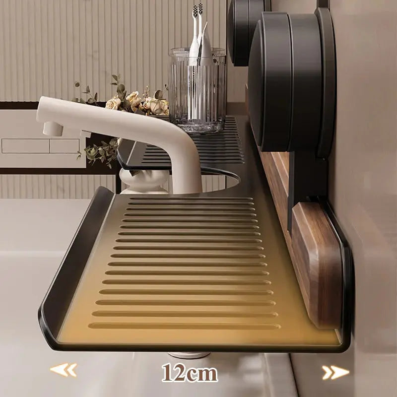Wexlin Over The Sink Shelf - Walnut Wood, Drill-Free Suction Mount 8