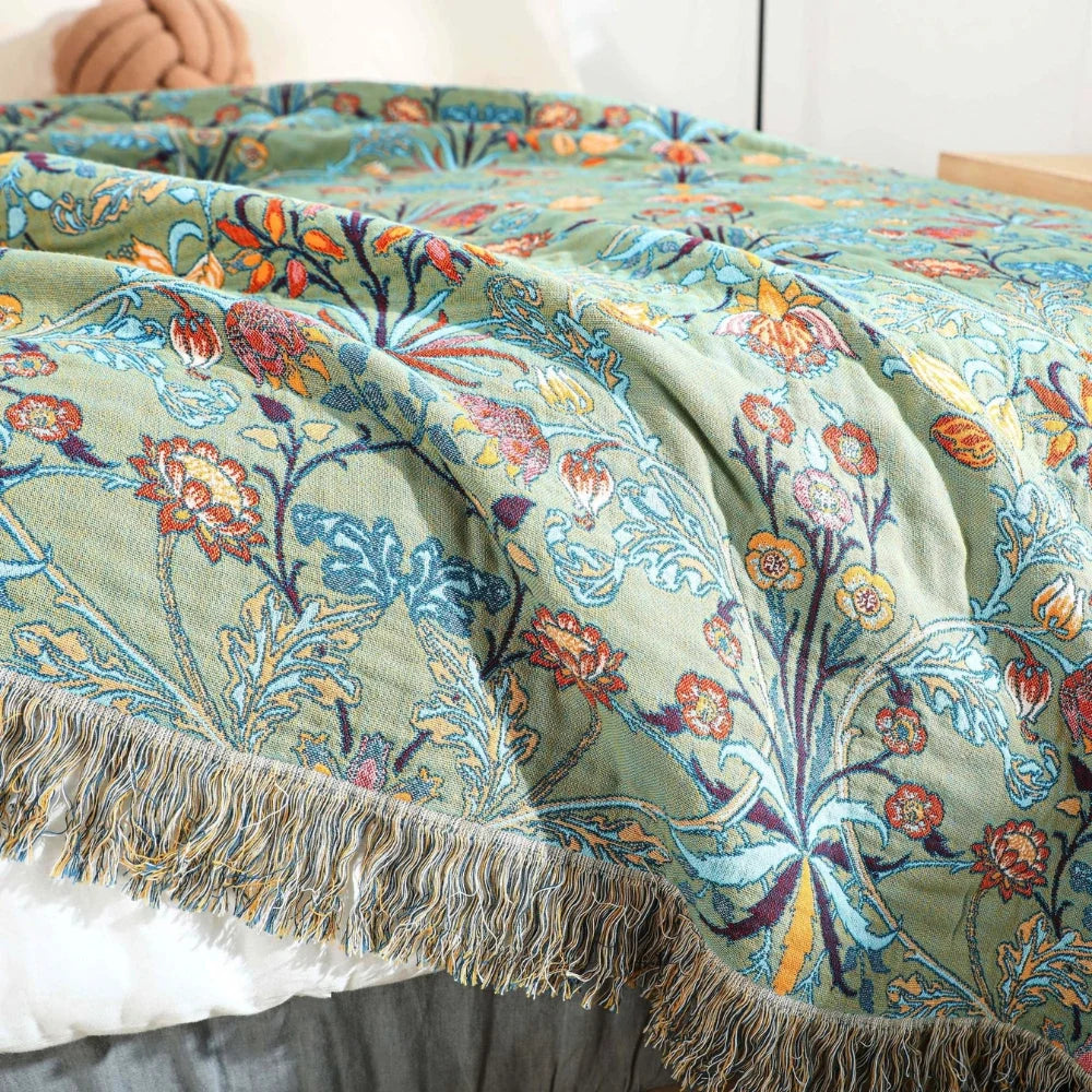Willow Petal Blanket Throw - Pure Cotton, Reversible Floral Design 4