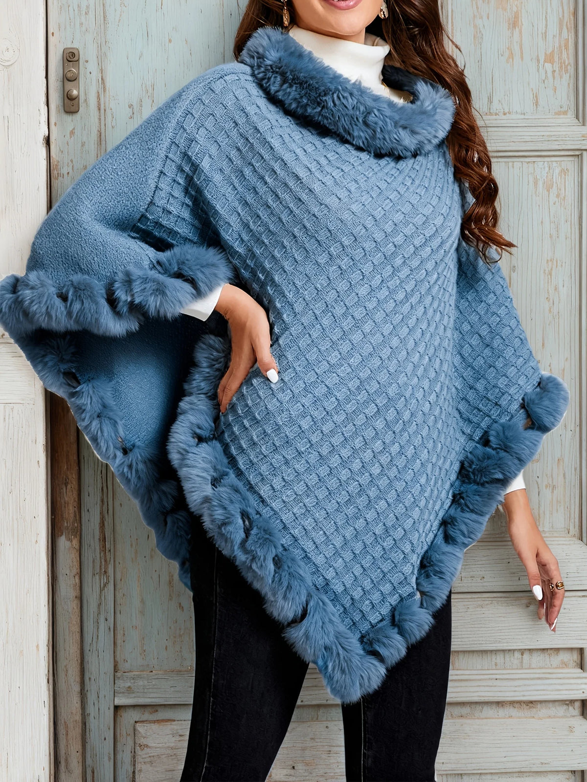 Willow Poncho - Soft Knit with Fur Trim, Elegant for Women 2