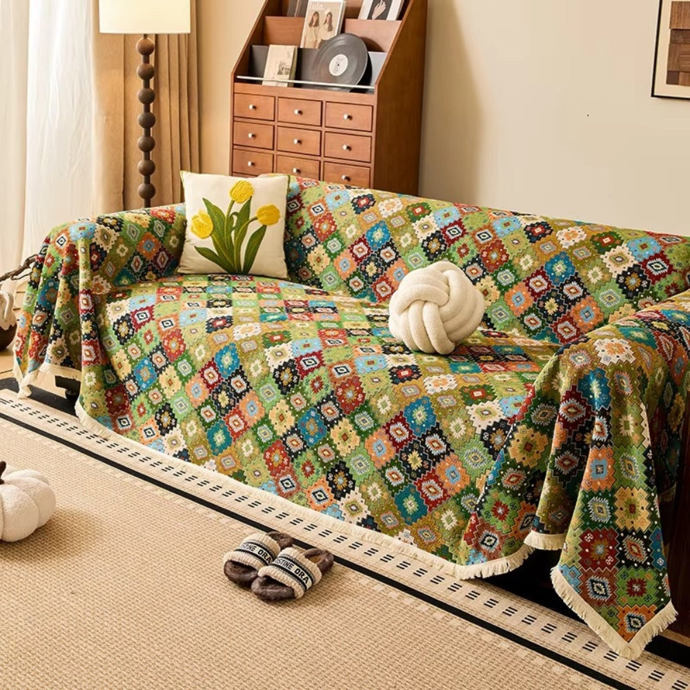 Zahara Sofa Cover - Soft Microfiber, Geometric Kilim Design 1
