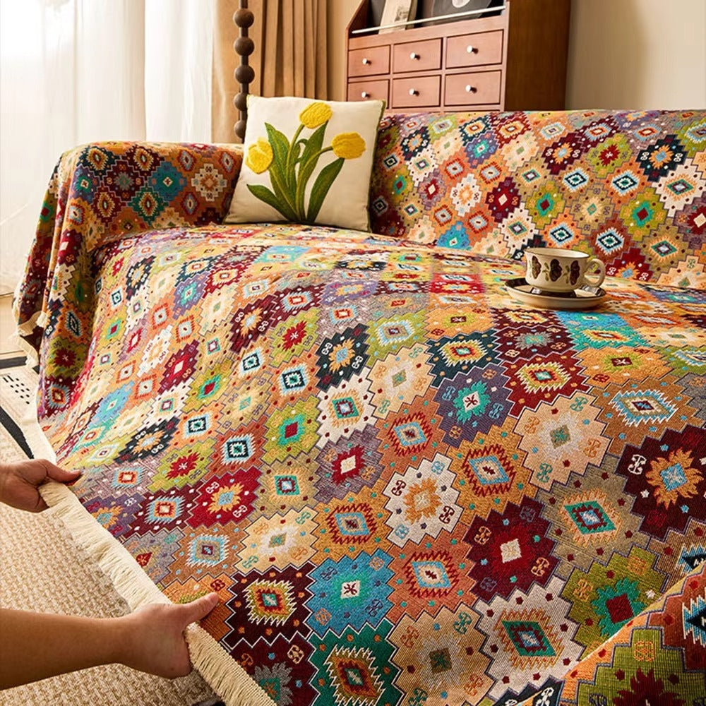 Zahara Sofa Cover - Soft Microfiber, Geometric Kilim Design 3