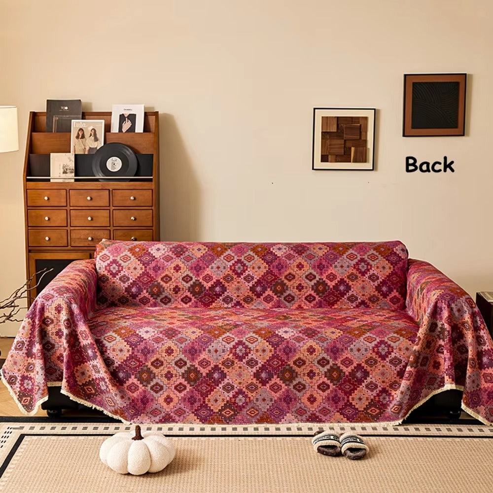 Zahara Sofa Cover - Soft Microfiber, Geometric Kilim Design 6