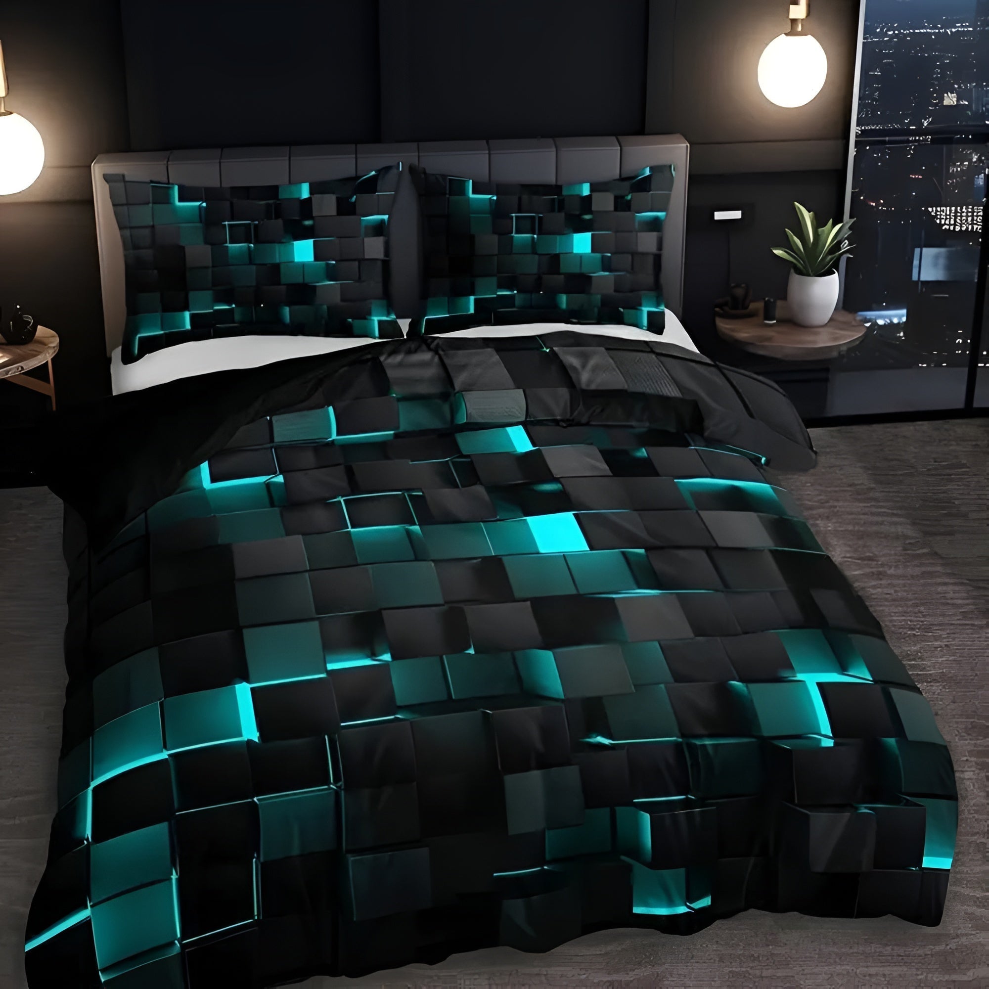 NeonGrid – Futuristic 3D Print Duvet Cover Set