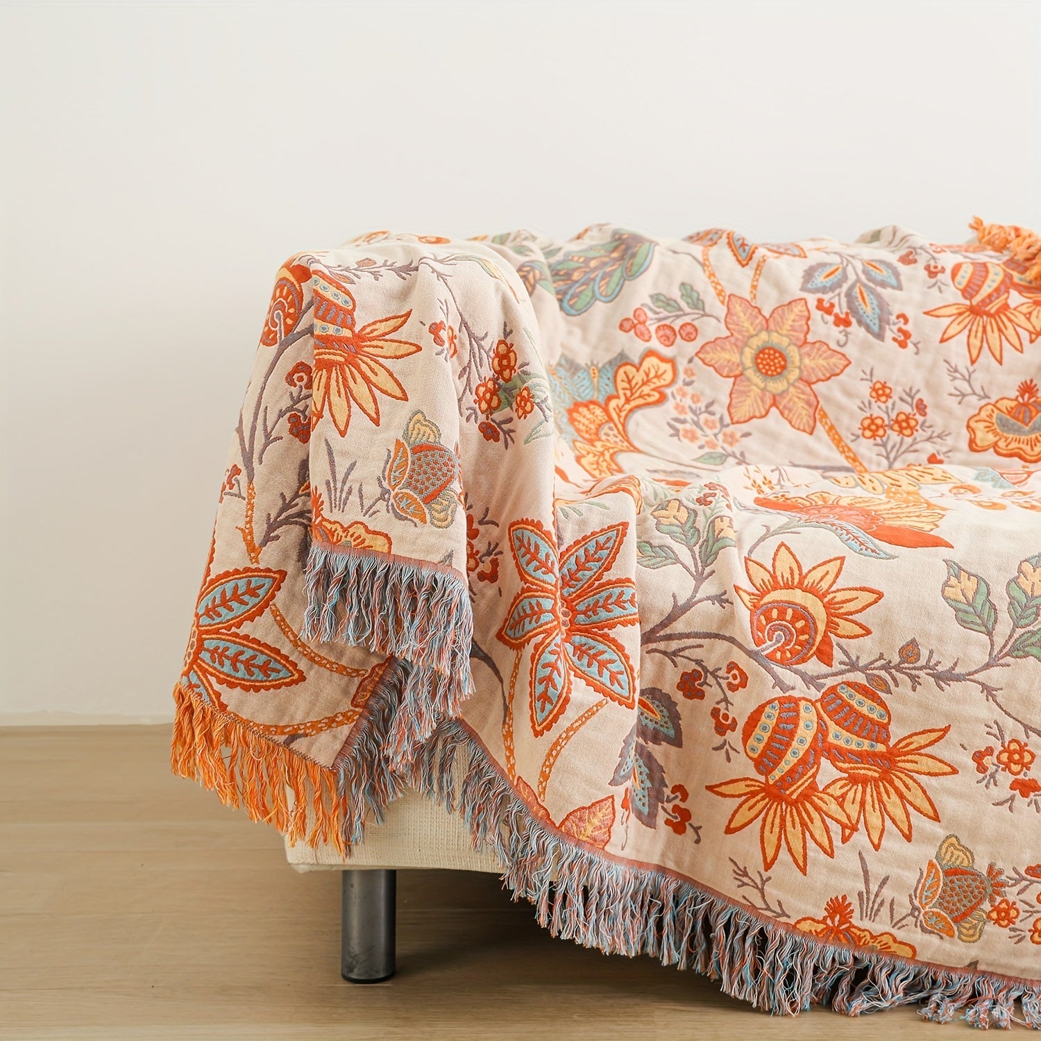 FloraWeave – Bohemian Cotton Tassel Blanket