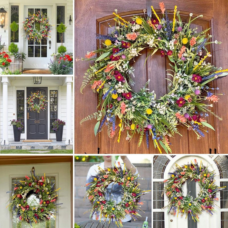 FloraWelcome – Spring Floral Door Wreath – Vibrant Entryway Decor