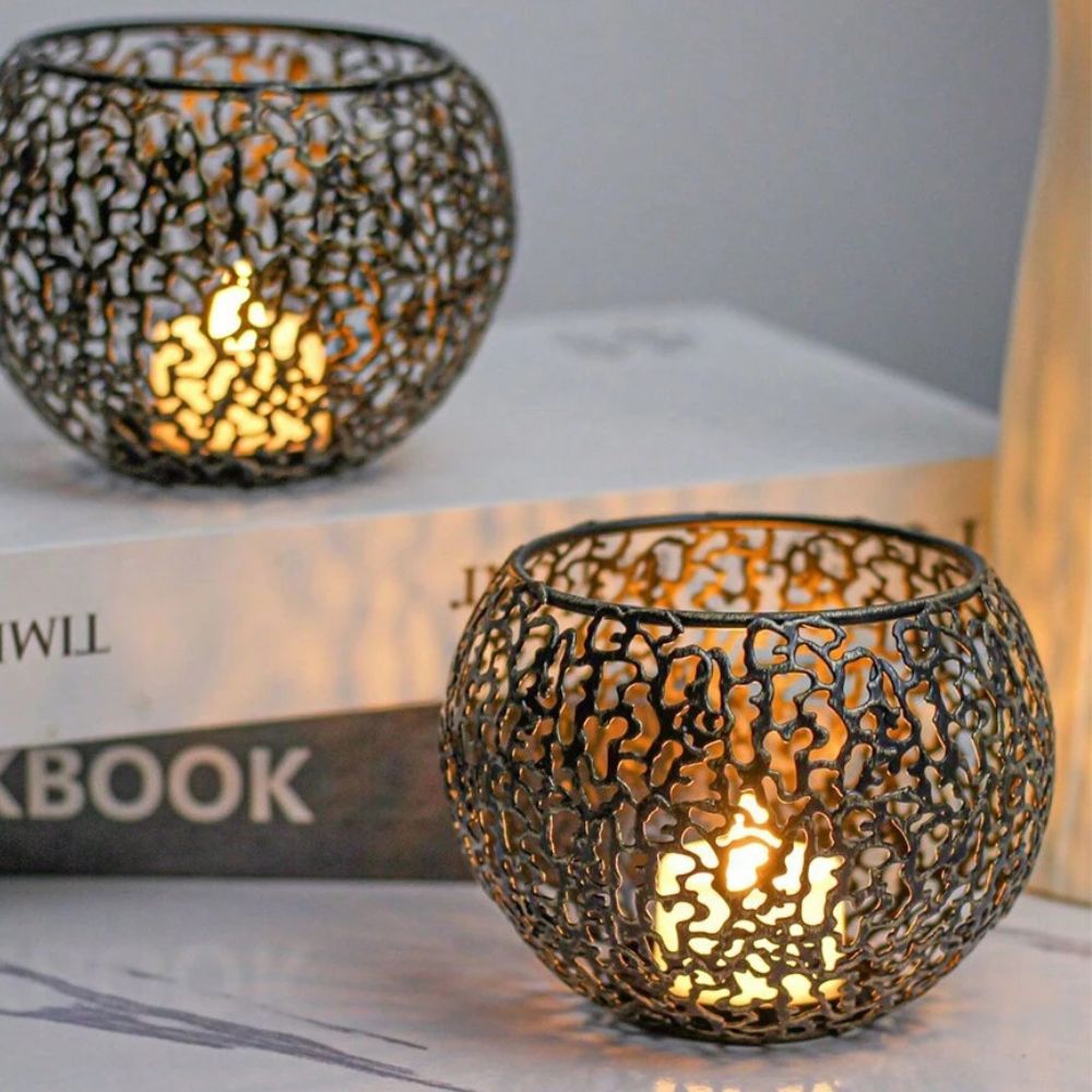 GlowSphere – Metallic Candle Holder Modern Geometric Decor