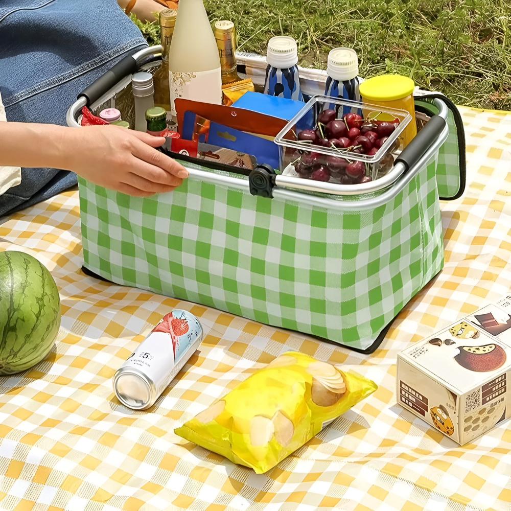 ChillCarry Basket - Insulated Picnic Basket - Checkered Style - Foldable Design