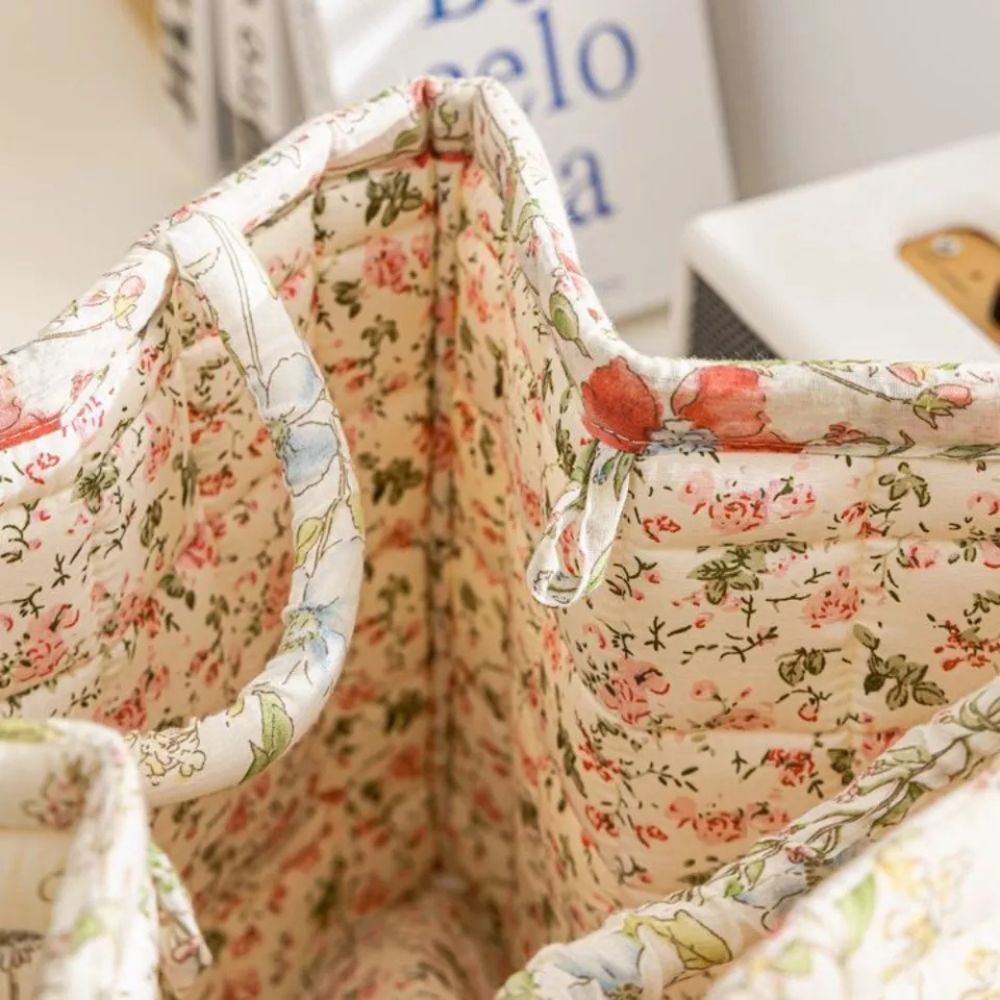 BloomNest – Vintage Floral Storage Basket