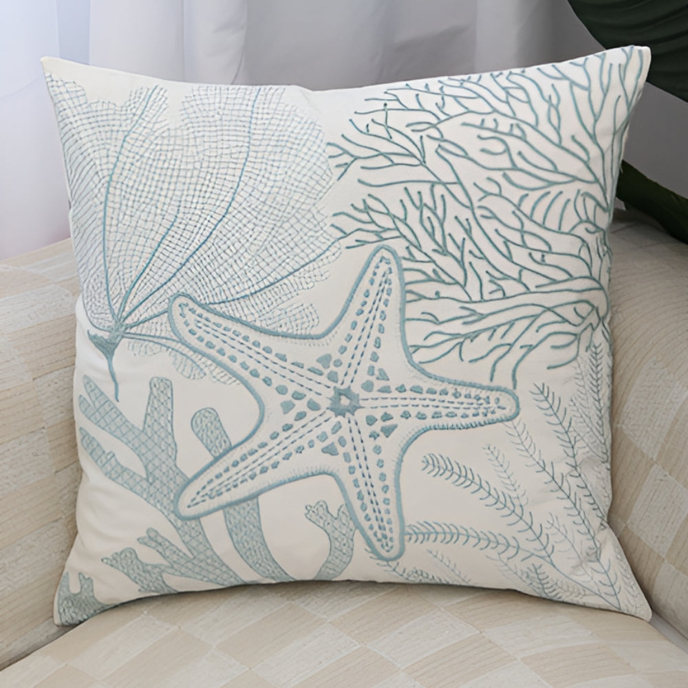 TideSketch – Embroidered Ocean Cushion Cover