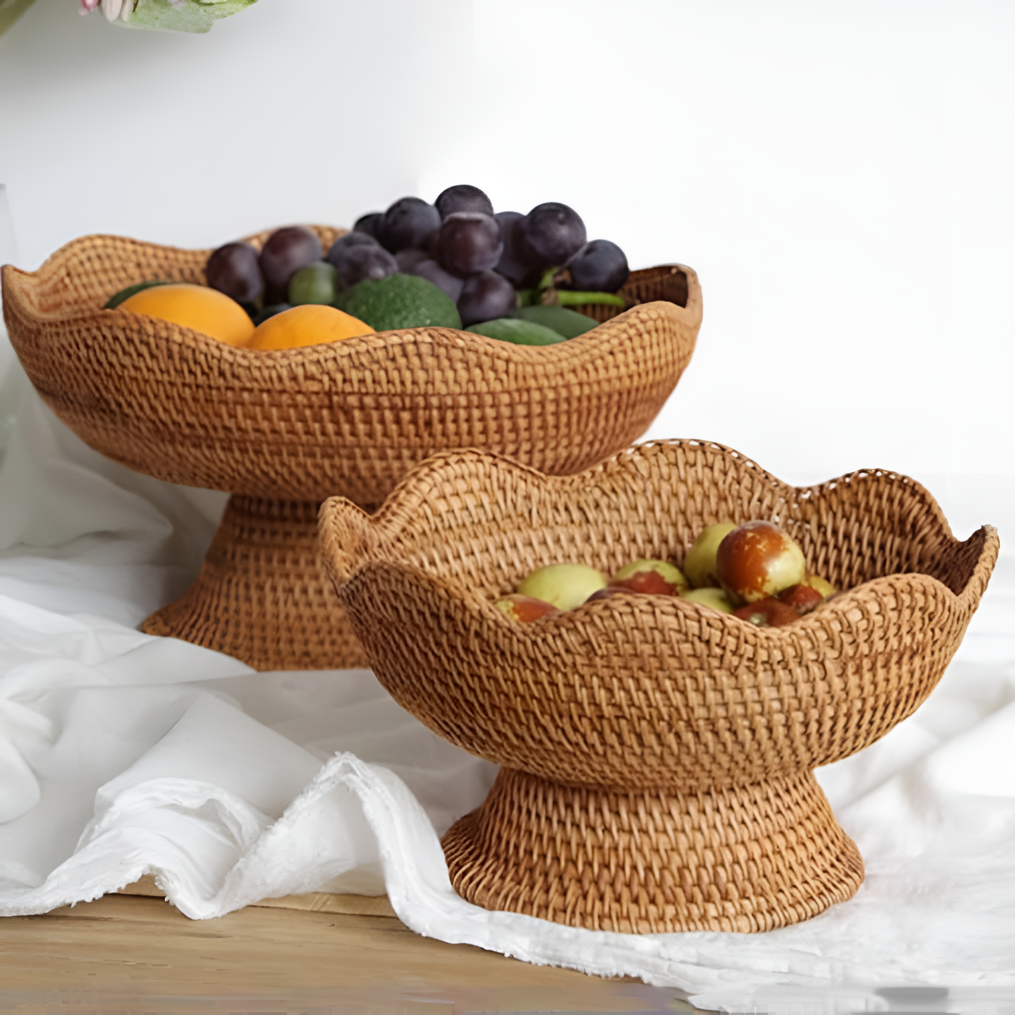 WeaveBloom – Handwoven Rattan Fruit Basket Natural Kitchen Decor